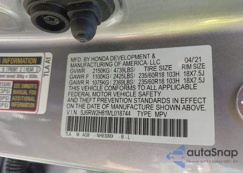 2021 Honda Cr-V Awd Ex-L from USA, damaged, VIN 5J6RW2H81ML018744